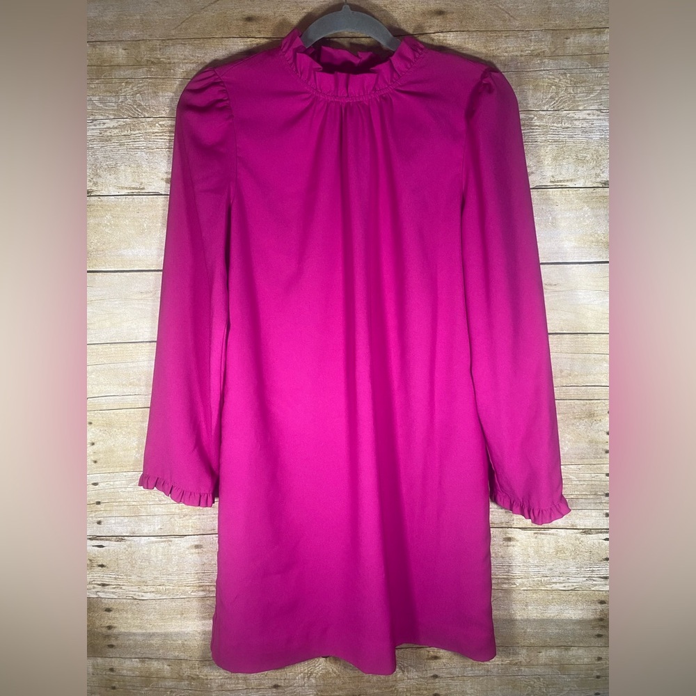 J. Crew Dress Size 4 Fuschia Ruffle Collar Shift Dress Preppy Classic